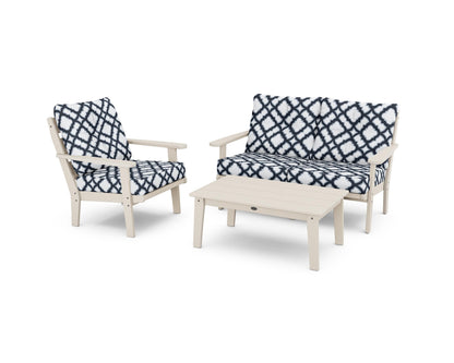 POLYWOOD® Lakeside 3-Piece Deep Seating Set in Sand / Trellis Marine Indigo