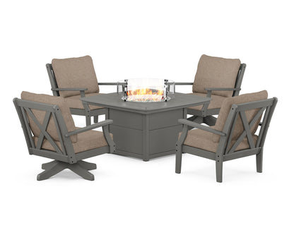 POLYWOOD® Braxton 5-Piece Deep Seating Set with Fire Table in Slate Grey / Spiced Burlap