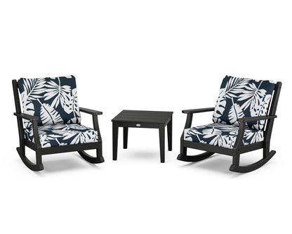 Country Living Wovendale 3-Piece Deep Seating Rocker Set in Black / Leaf Marine Indigo