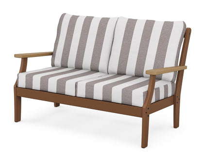 POLYWOOD® Braxton Deep Seating Loveseat in Teak / Natural / Cabana Stripe Grey Mist