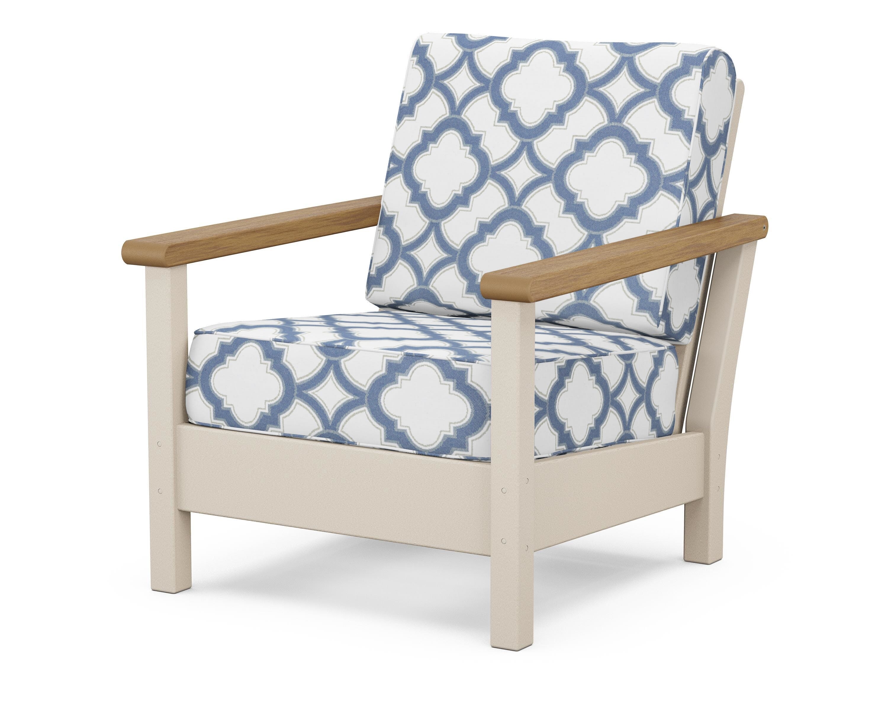 POLYWOOD® Harbour Deep Seating Chair in Sand / Natural / Trellis Sky Blue