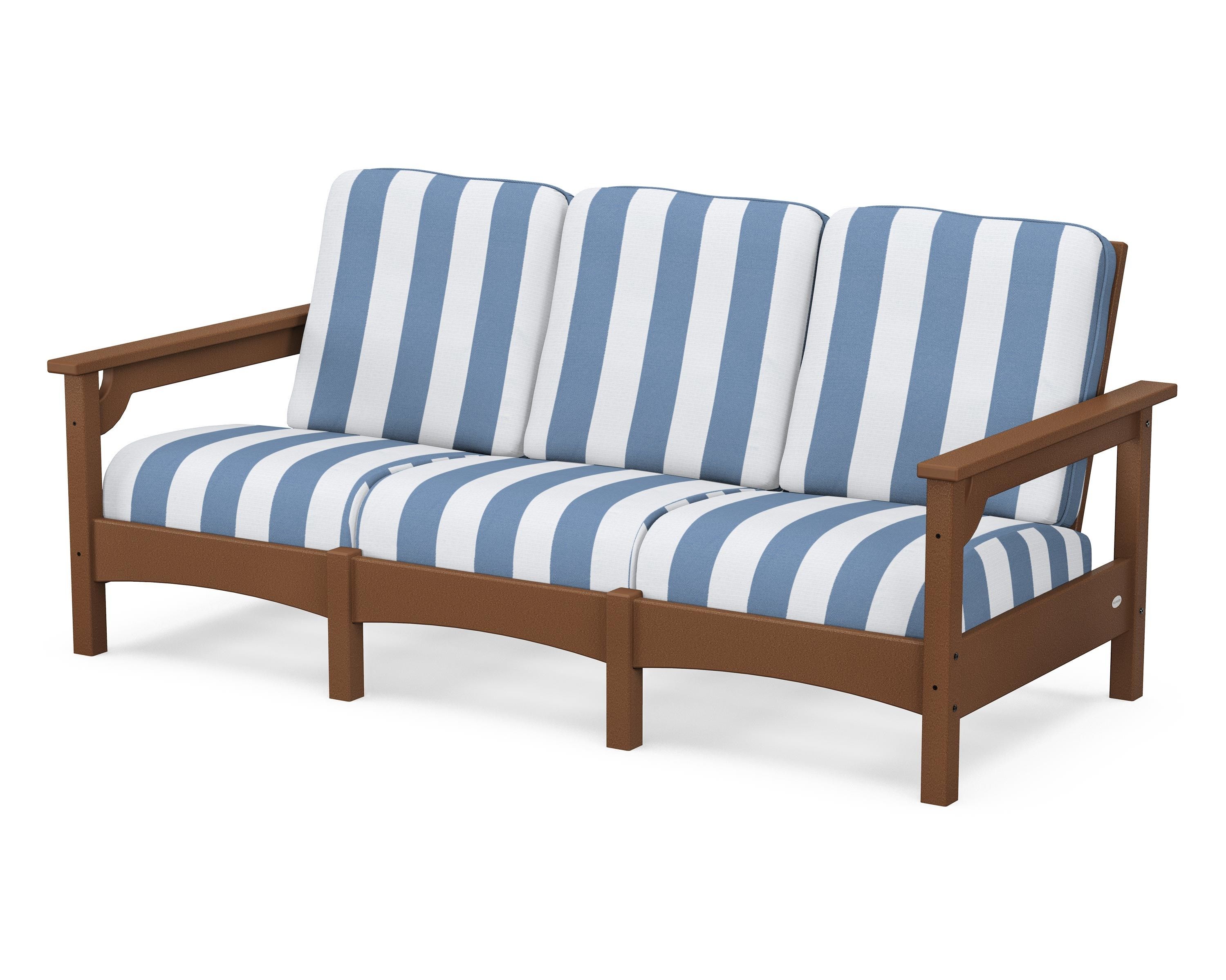 POLYWOOD® Club Sofa in Teak / Cabana Stripe Sky Blue