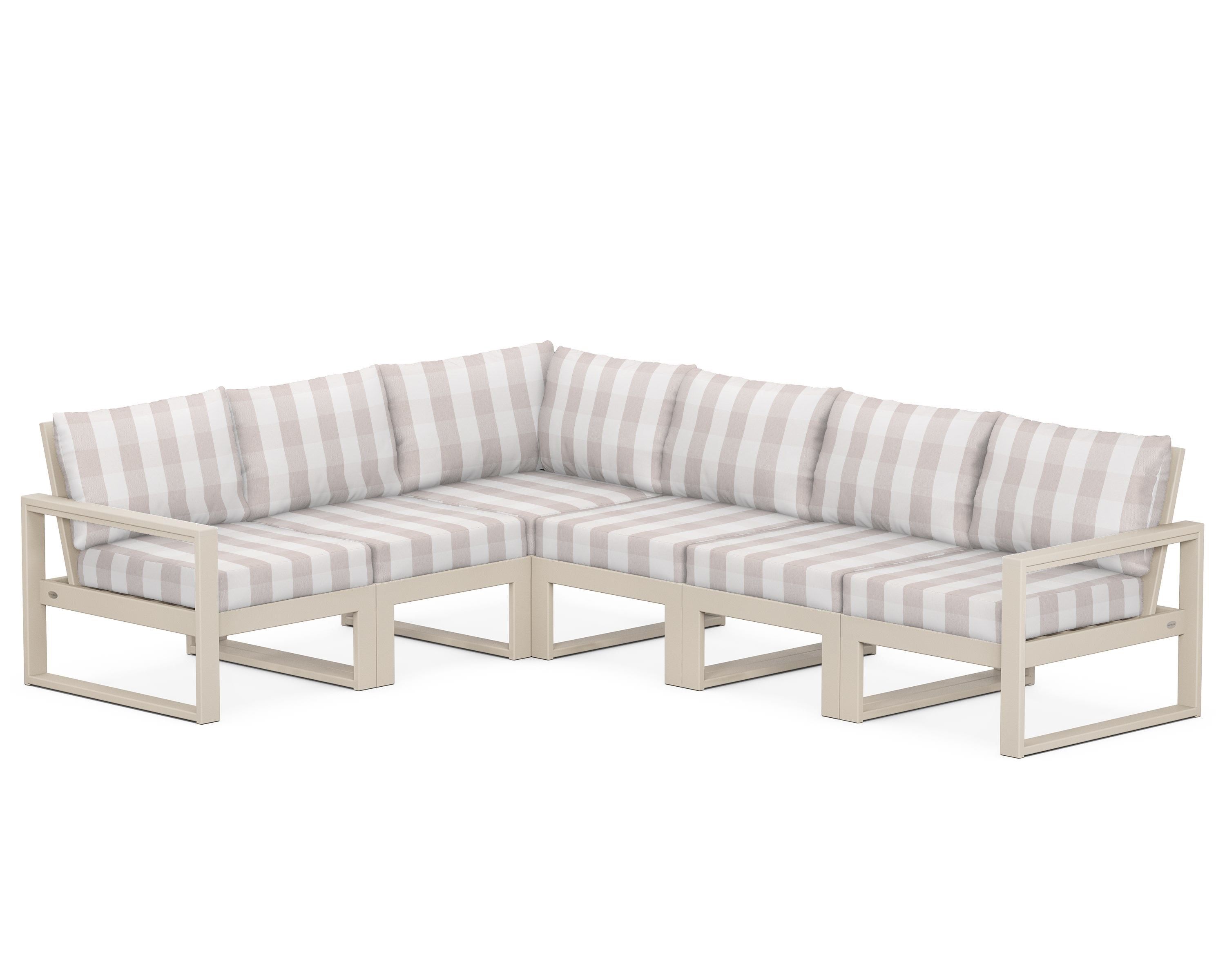 POLYWOOD® EDGE 6-Piece Modular Deep Seating Set in Sand / Buffalo Plaid Dune Burlap