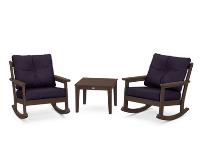 POLYWOOD® Vineyard 3-Piece Deep Seating Rocker Set in Mahogany / Navy Linen