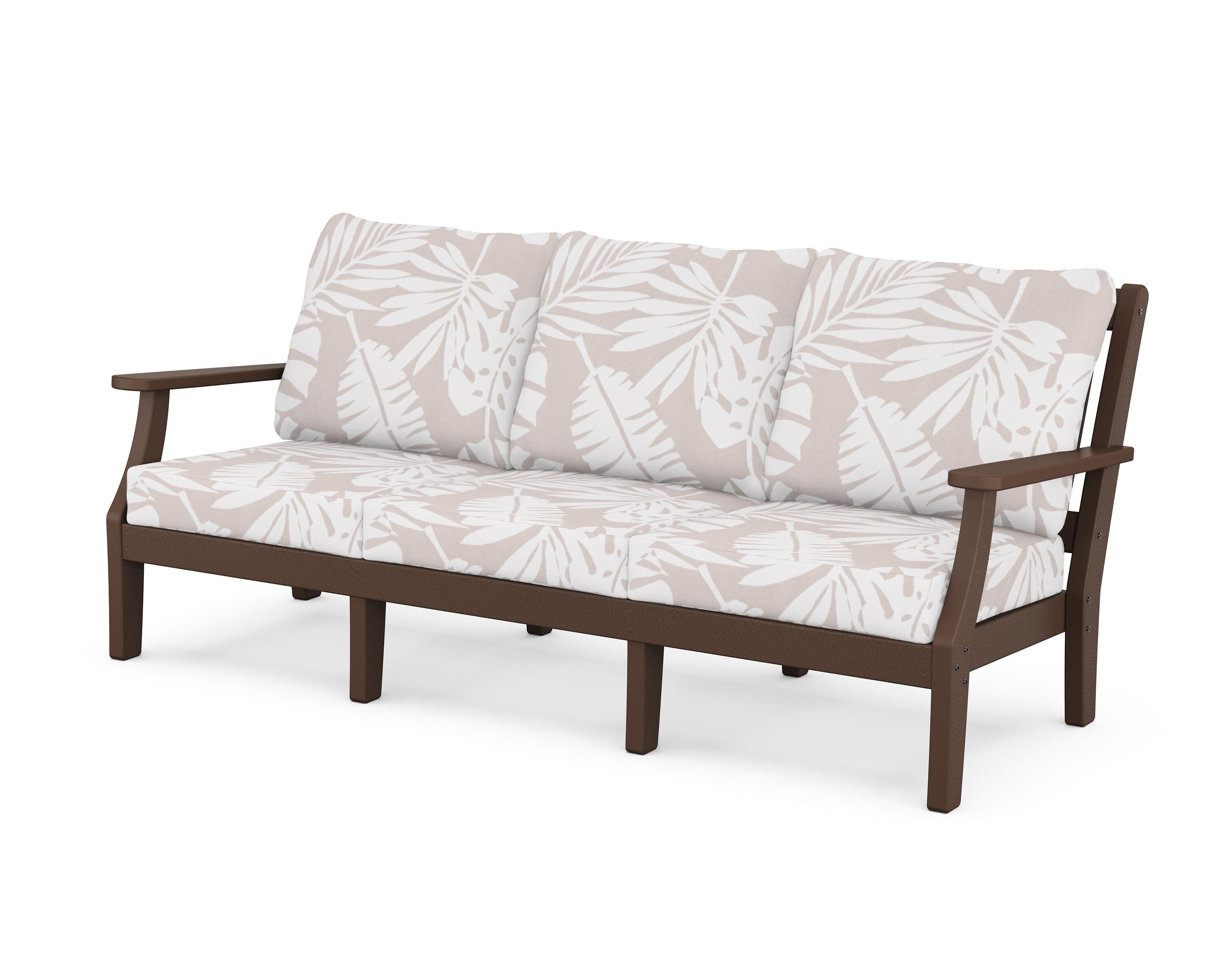 Martha Stewart by POLYWOOD® Chinoiserie Deep Seating Sofa in Mahogany / Leaf Dune Burlap