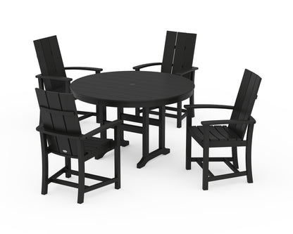 POLYWOOD® Modern Adirondack 5-Piece Round Farmhouse Dining Set in Black