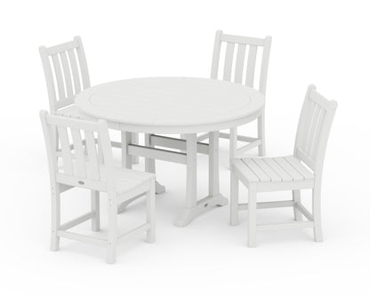 POLYWOOD® Traditional Garden Side Chair 5-Piece Round Dining Set With Trestle Legs in White
