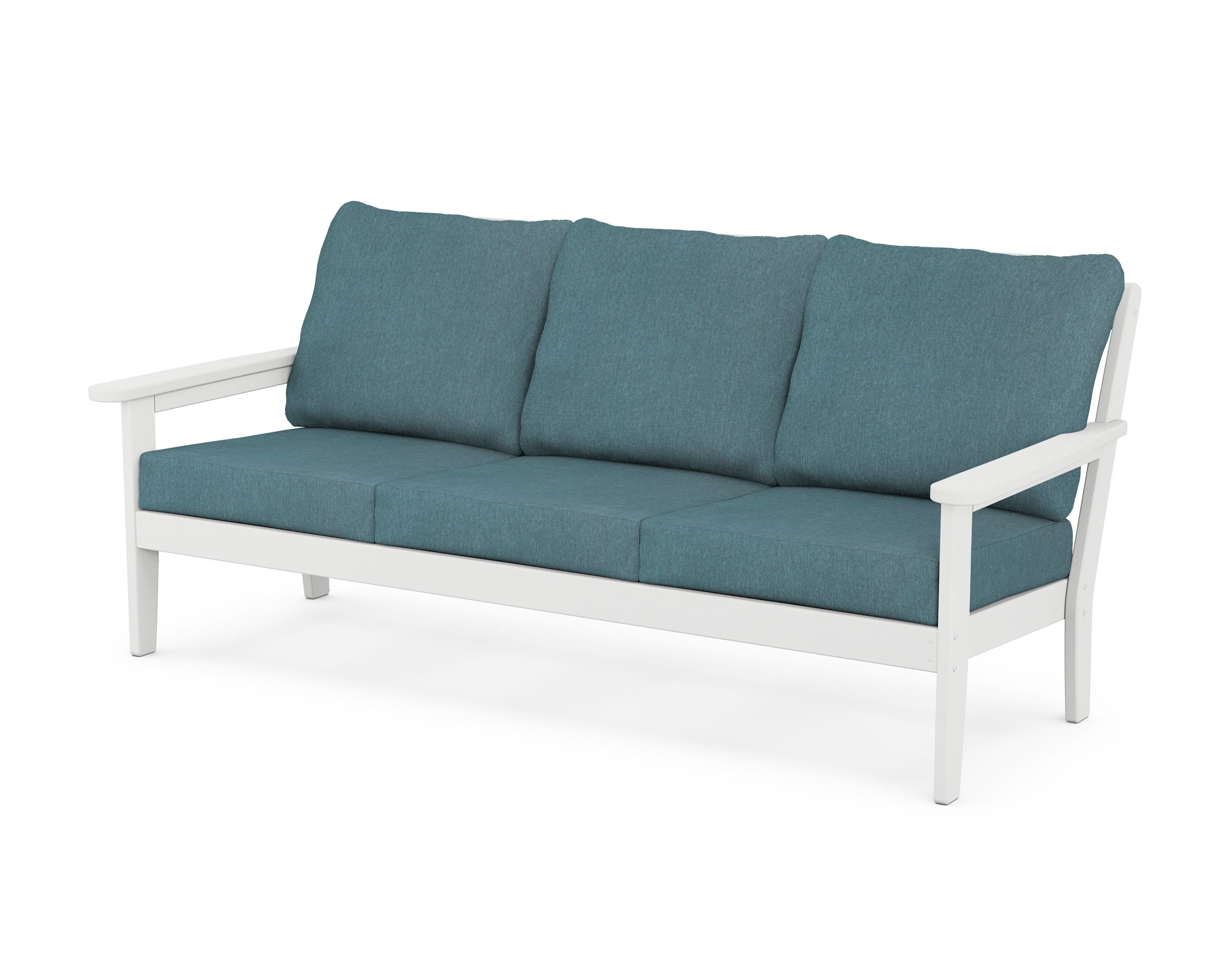 Country Living Cottage Deep Seating Sofa in White / Ocean Teal