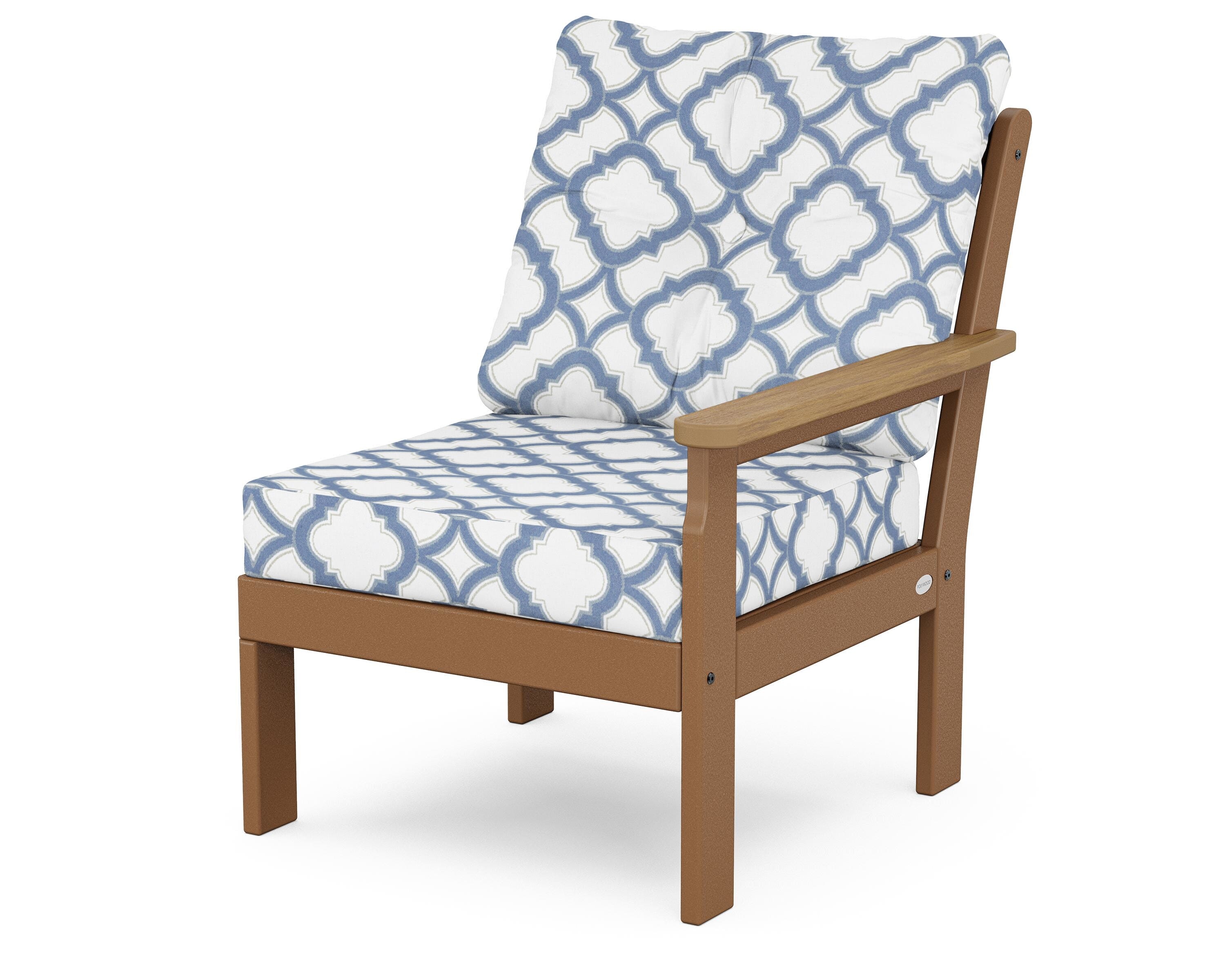 POLYWOOD® Vineyard Modular Right Arm Chair in Teak / Natural / Trellis Sky Blue