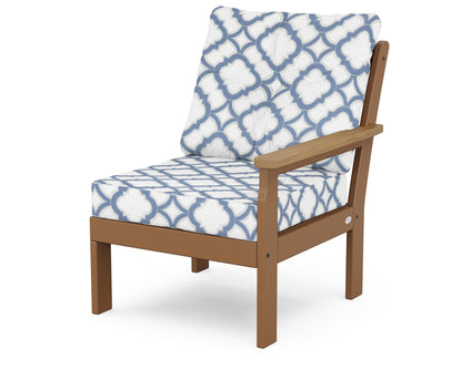 POLYWOOD® Vineyard Modular Right Arm Chair in Teak / Natural / Trellis Sky Blue