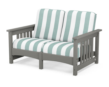 POLYWOOD® Club Mission Loveseat in Slate Grey / Cabana Stripe Glacier Spa