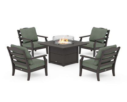 Draper James™ by  POLYWOOD® Savannah 5-Piece Deep Seating Set with Fire Pit Table in Vintage Coffee / Cast Sage