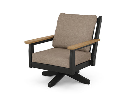 POLYWOOD® Chippendale Deep Seating Swivel Chair in Black / Natural / Spiced Burlap
