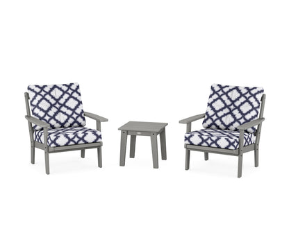 POLYWOOD® Oxford 3-Piece Deep Seating Set in Slate Grey / Trellis Navy