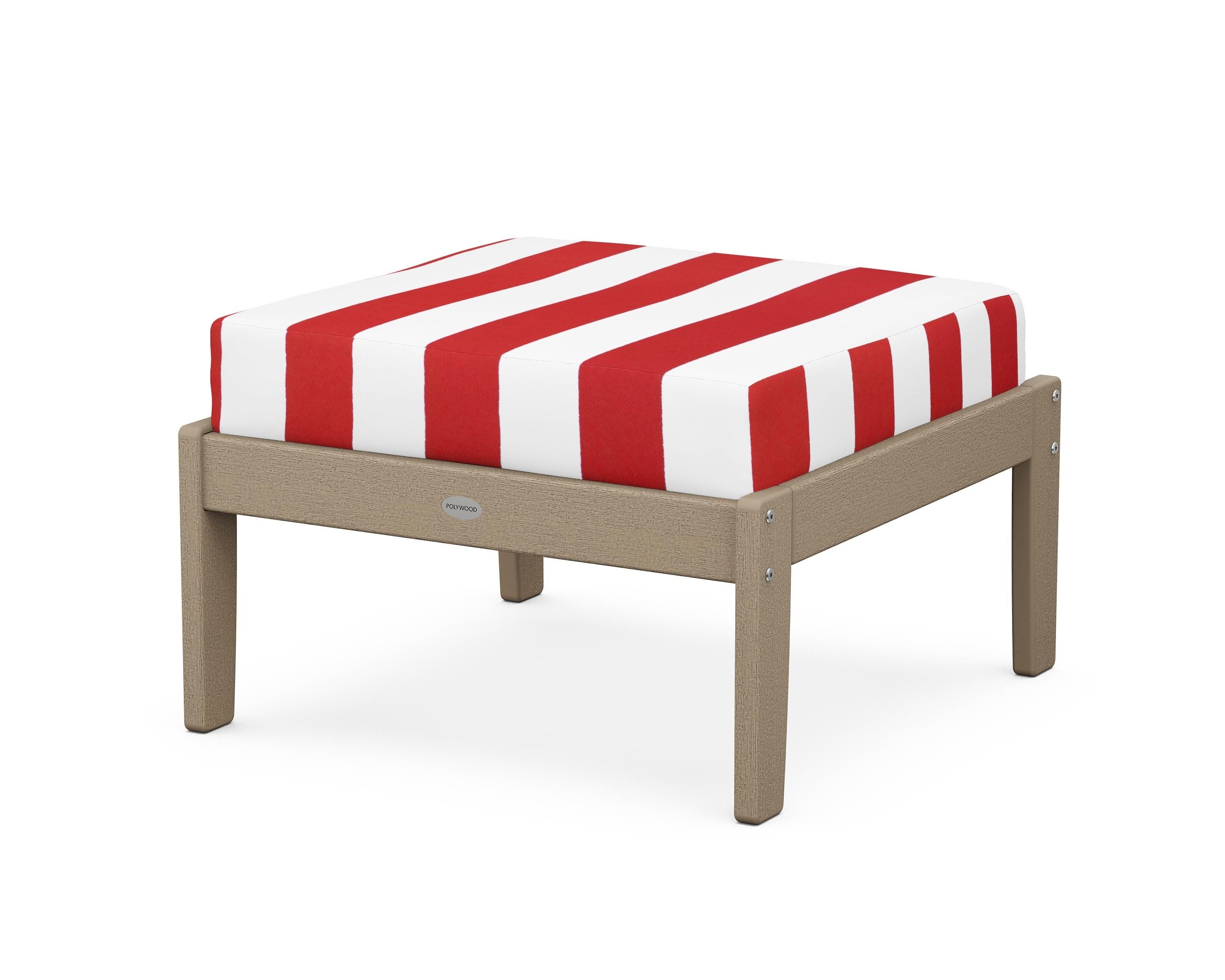 POLYWOOD® Braxton Deep Seating Ottoman in Vintage Sahara / Cabana Stripe Crimson