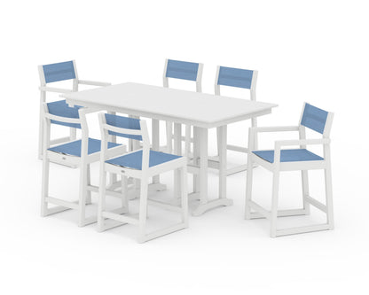 POLYWOOD® EDGE Sling 7-Piece Farmhouse Counter Set in White / Poolside Sling