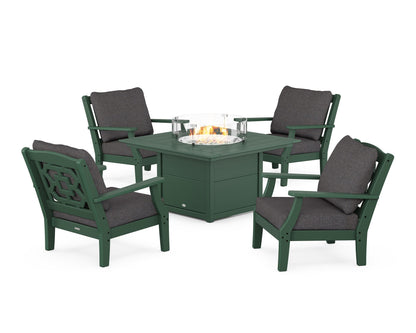 Martha Stewart by POLYWOOD® Chinoiserie 5-Piece Deep Seating Set with Fire Pit Table in Green / Ash Charcoal