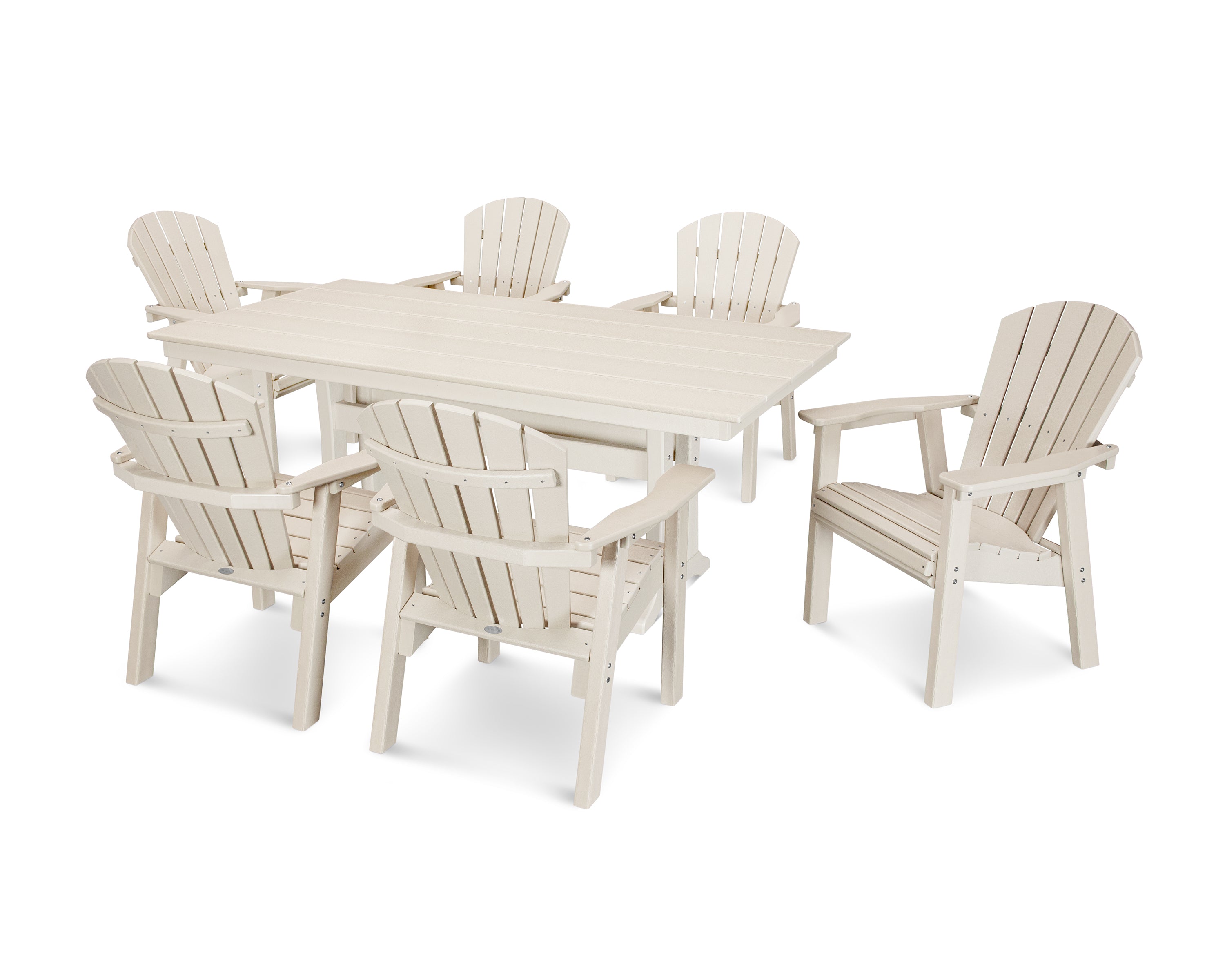POLYWOOD® Seashell 7-Piece Farmhouse Dining Set with Trestle Legs in Sand