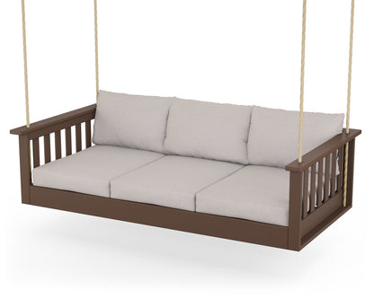 POLYWOOD® Vineyard Daybed Swing in Mahogany / Dune Burlap