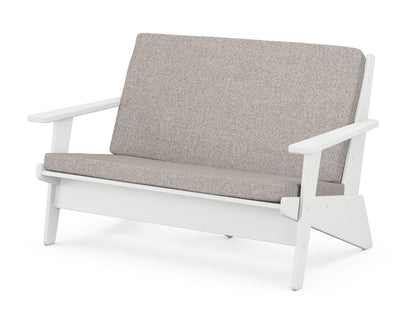 POLYWOOD® Riviera Modern Lounge Loveseat in White / Weathered Tweed