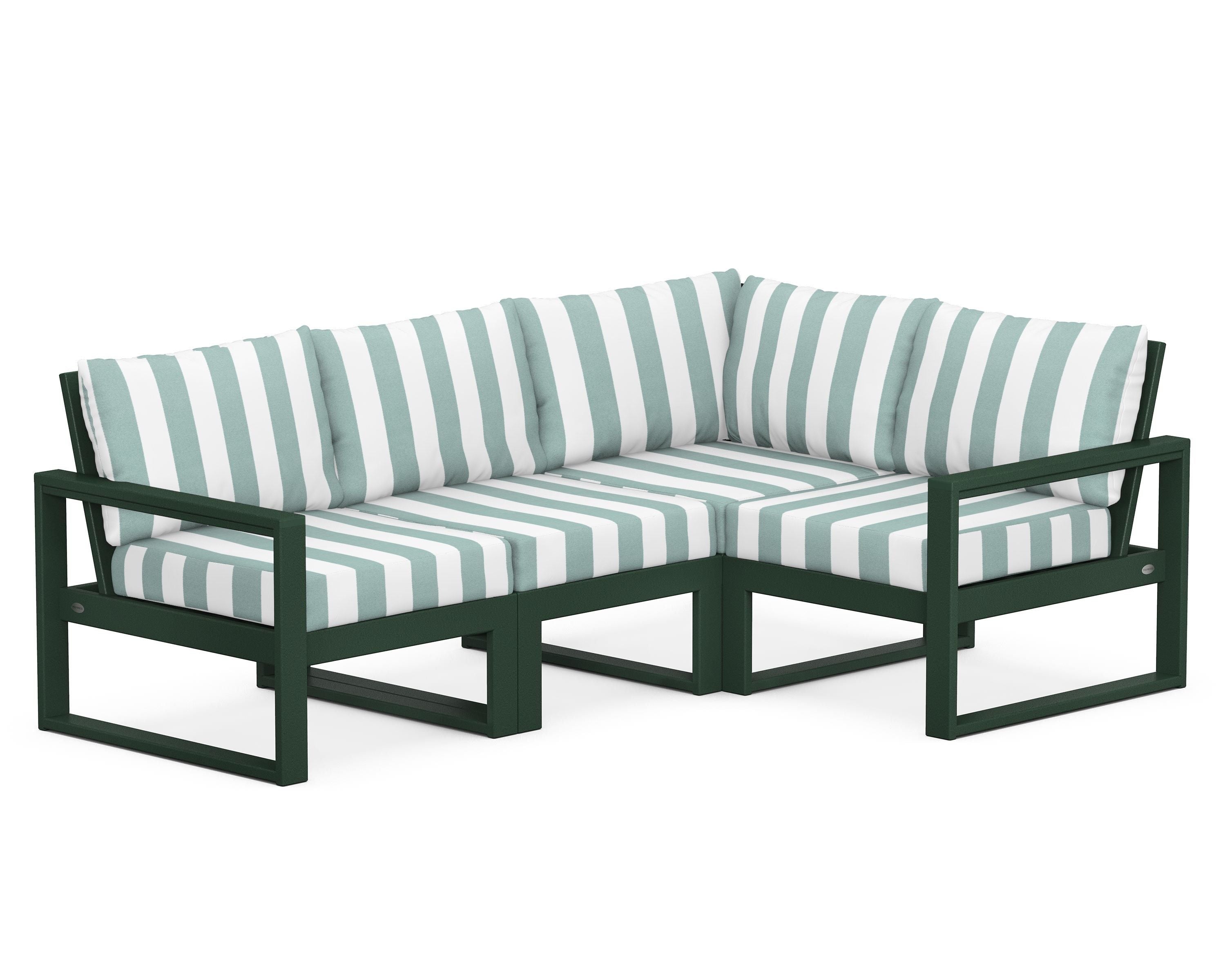 POLYWOOD® EDGE 4-Piece Modular Deep Seating Set in Green / Cabana Stripe Glacier Spa