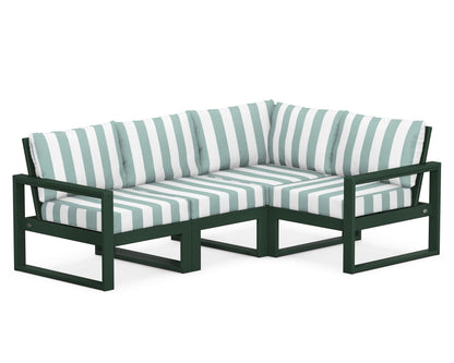 POLYWOOD® EDGE 4-Piece Modular Deep Seating Set in Green / Cabana Stripe Glacier Spa