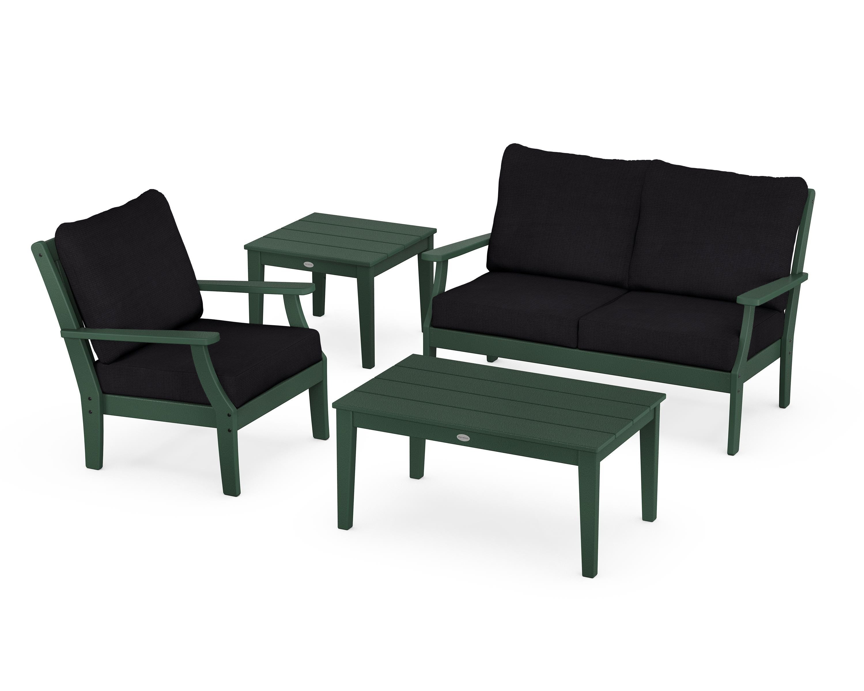 POLYWOOD® Braxton 4-Piece Deep Seating Set in Green / Midnight Linen