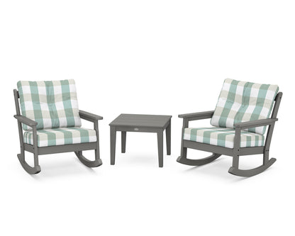 POLYWOOD® Vineyard 3-Piece Deep Seating Rocker Set in Slate Grey / Buffalo Plaid Glacier Spa