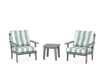 POLYWOOD® Prairie 3-Piece Deep Seating Set in Slate Grey / Cabana Stripe Glacier Spa