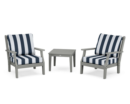 Country Living Wovendale 3-Piece Deep Seating Set in Slate Grey / Cabana Stripe Marine Indigo