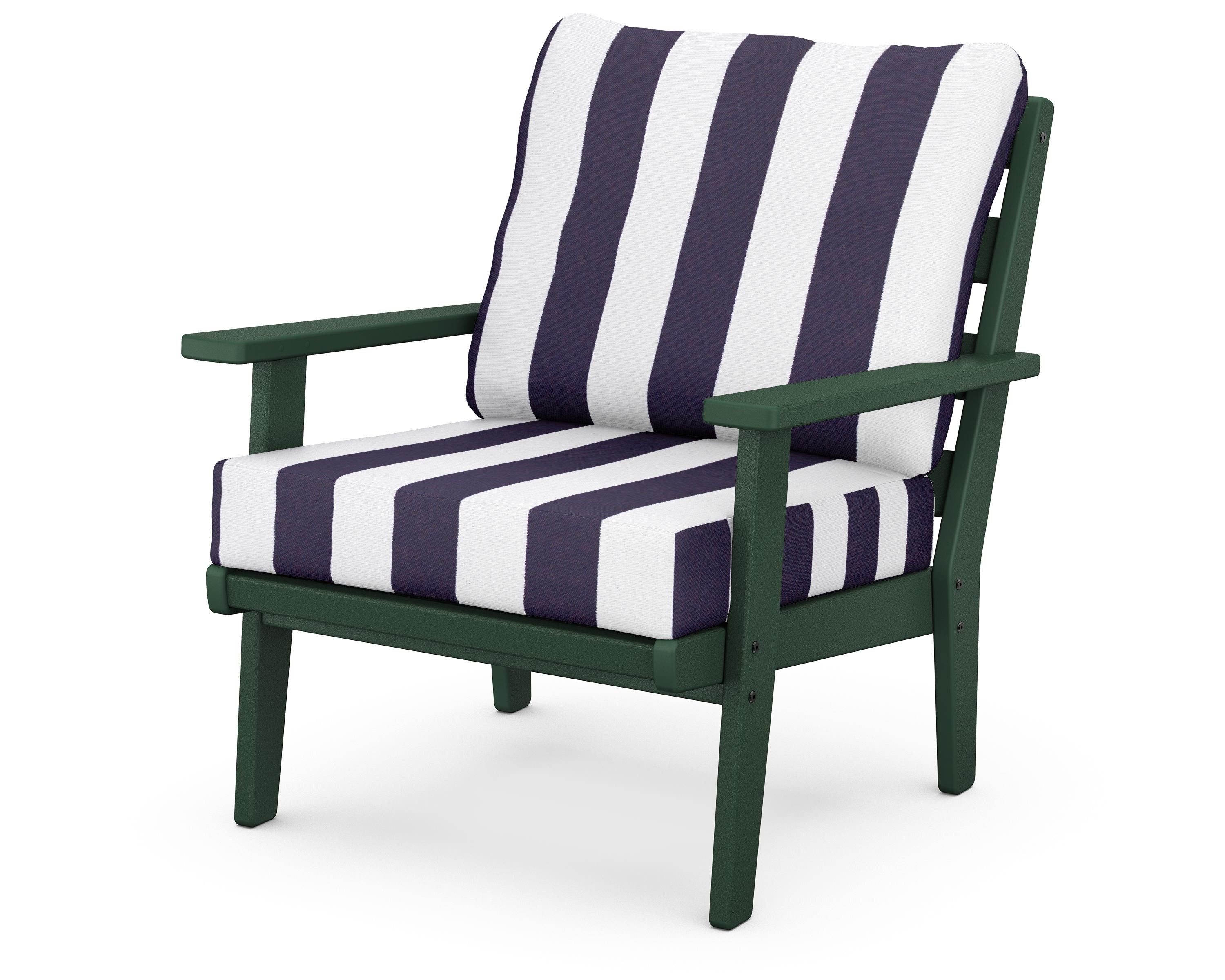 POLYWOOD® Grant Park Deep Seating Chair in Green / Cabana Stripe Navy