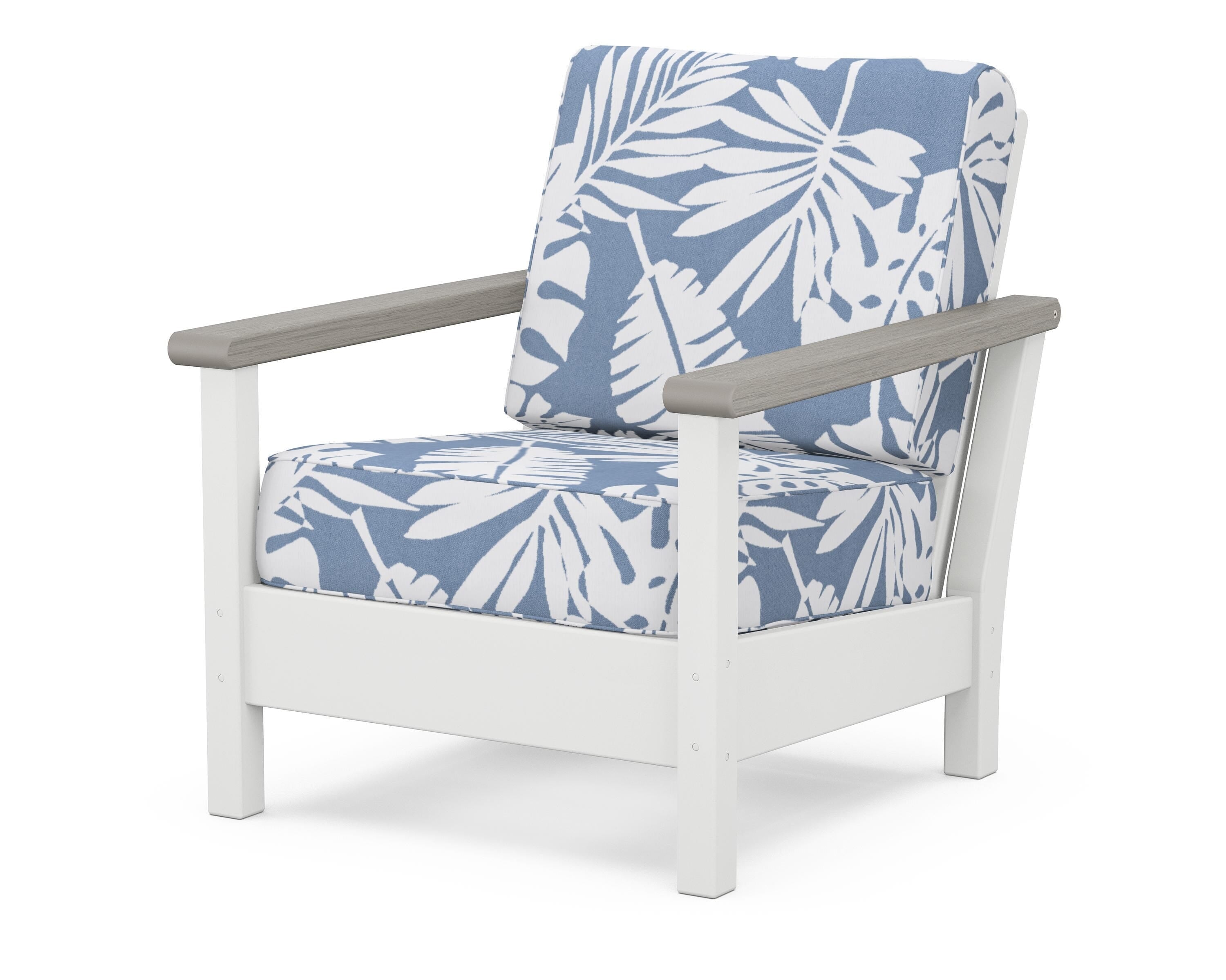 POLYWOOD® Harbour Deep Seating Chair in White / Driftwood / Leaf Sky Blue