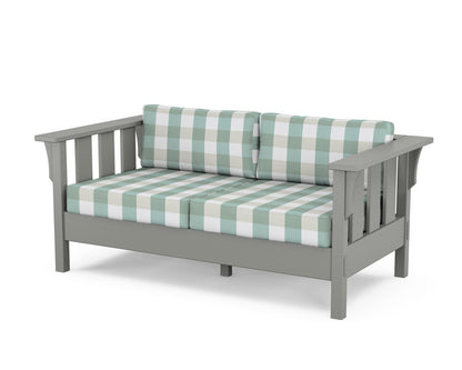 Martha Stewart by POLYWOOD® Acadia Deep Seating Loveseat in Slate Grey / Buffalo Plaid Glacier Spa