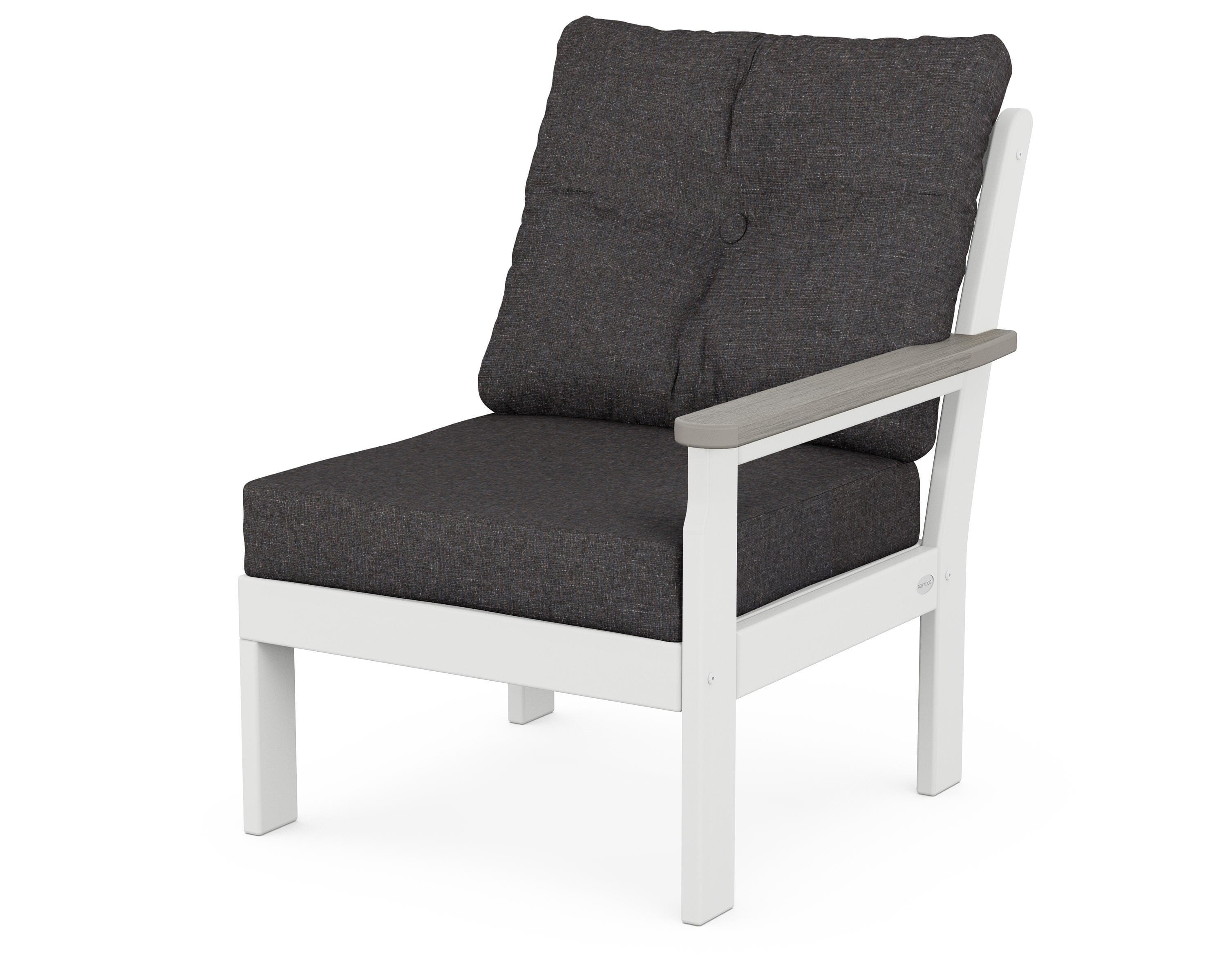 POLYWOOD® Vineyard Modular Right Arm Chair in White / Driftwood / Ash Charcoal