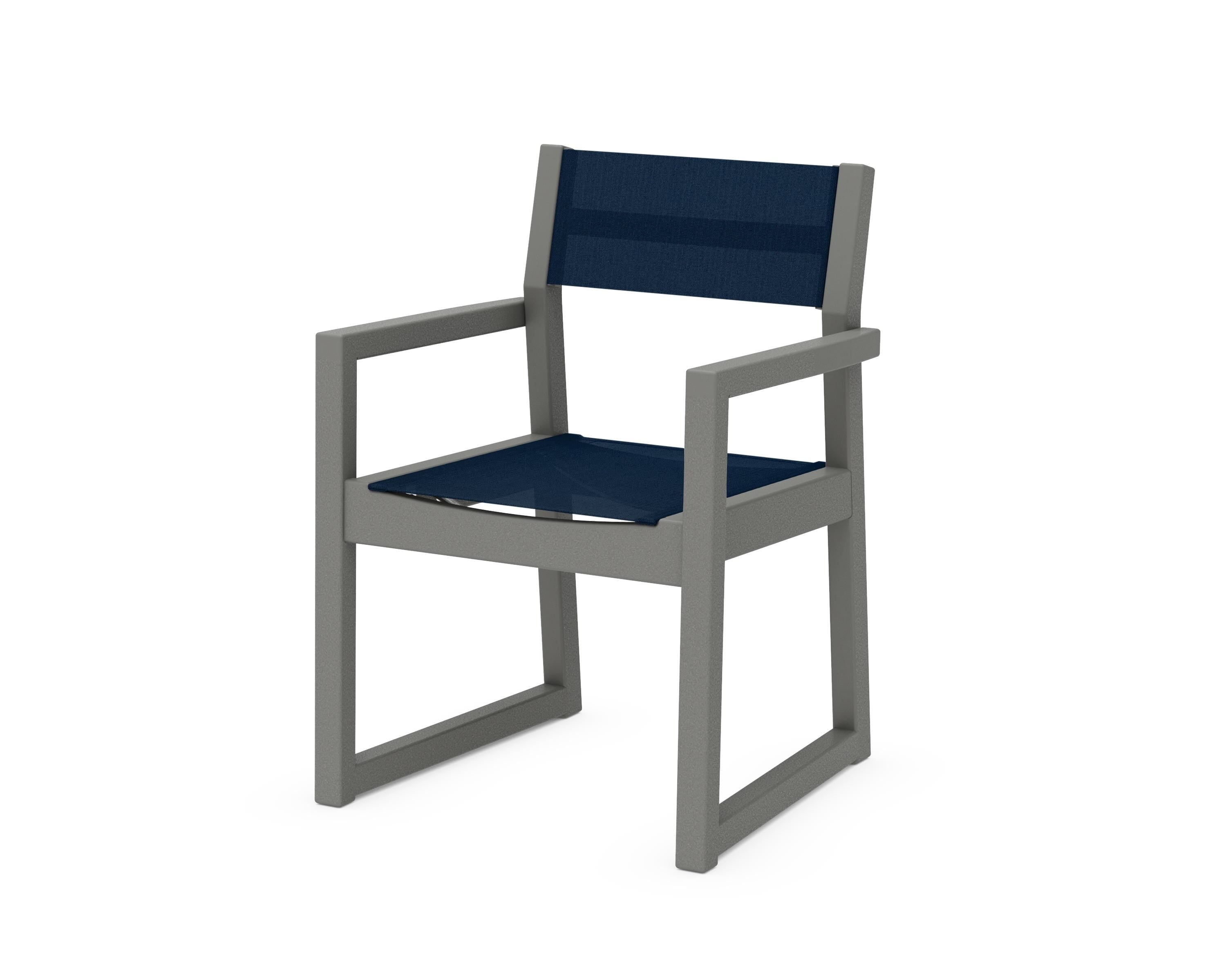 POLYWOOD® EDGE Sling Dining Arm Chair in Slate Grey / Navy Blue Sling