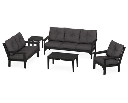 POLYWOOD® Vineyard 5 Piece Deep Seating Set in Black / Ash Charcoal