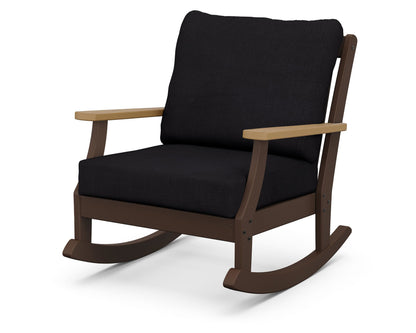 POLYWOOD® Braxton Deep Seating Rocking Chair in Mahogany / Natural / Midnight Linen
