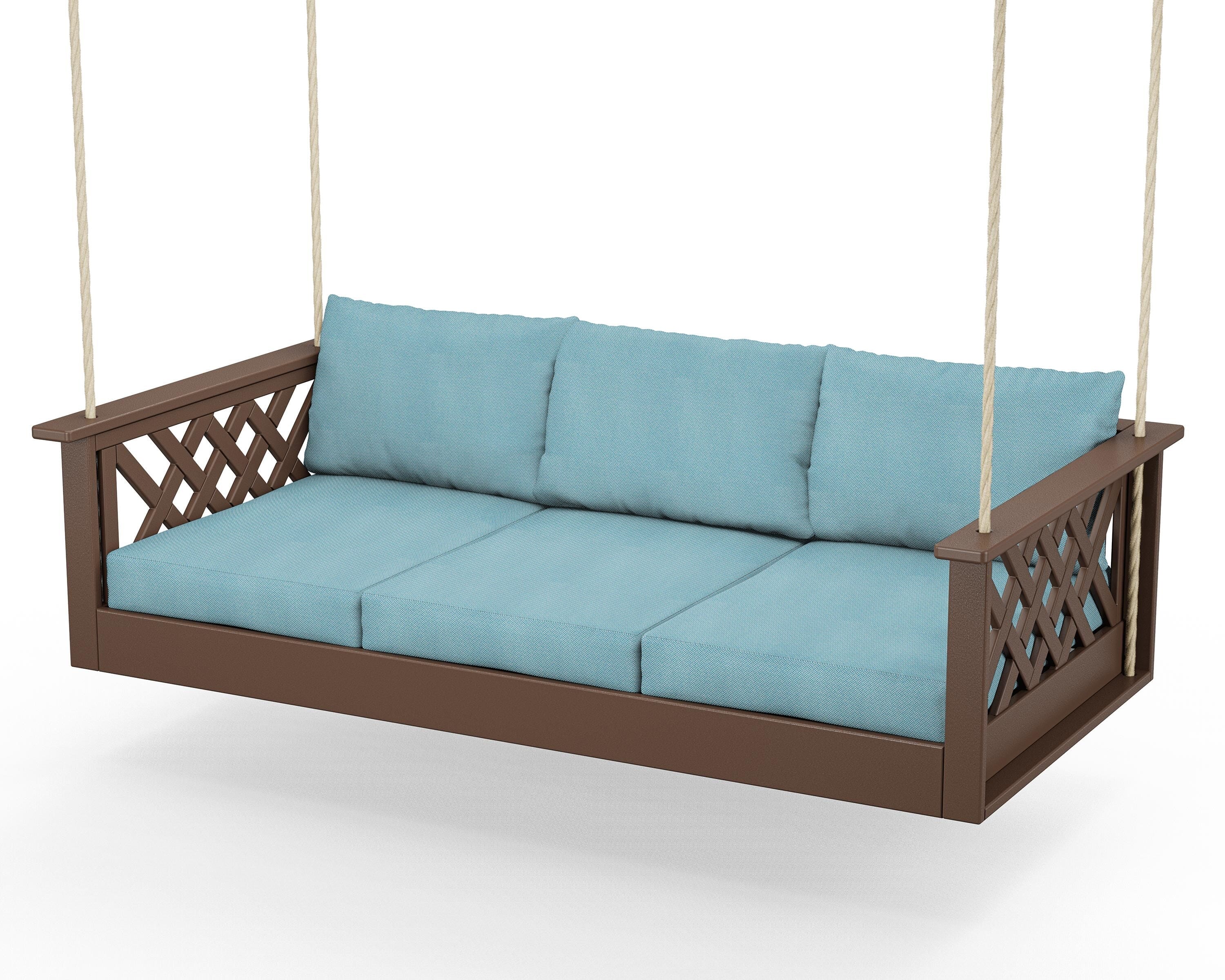 Country Living Wovendale Daybed Swing in Mahogany / Lattice Sky Blue