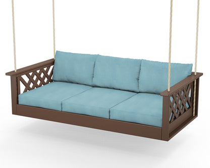 Country Living Wovendale Daybed Swing in Mahogany / Lattice Sky Blue