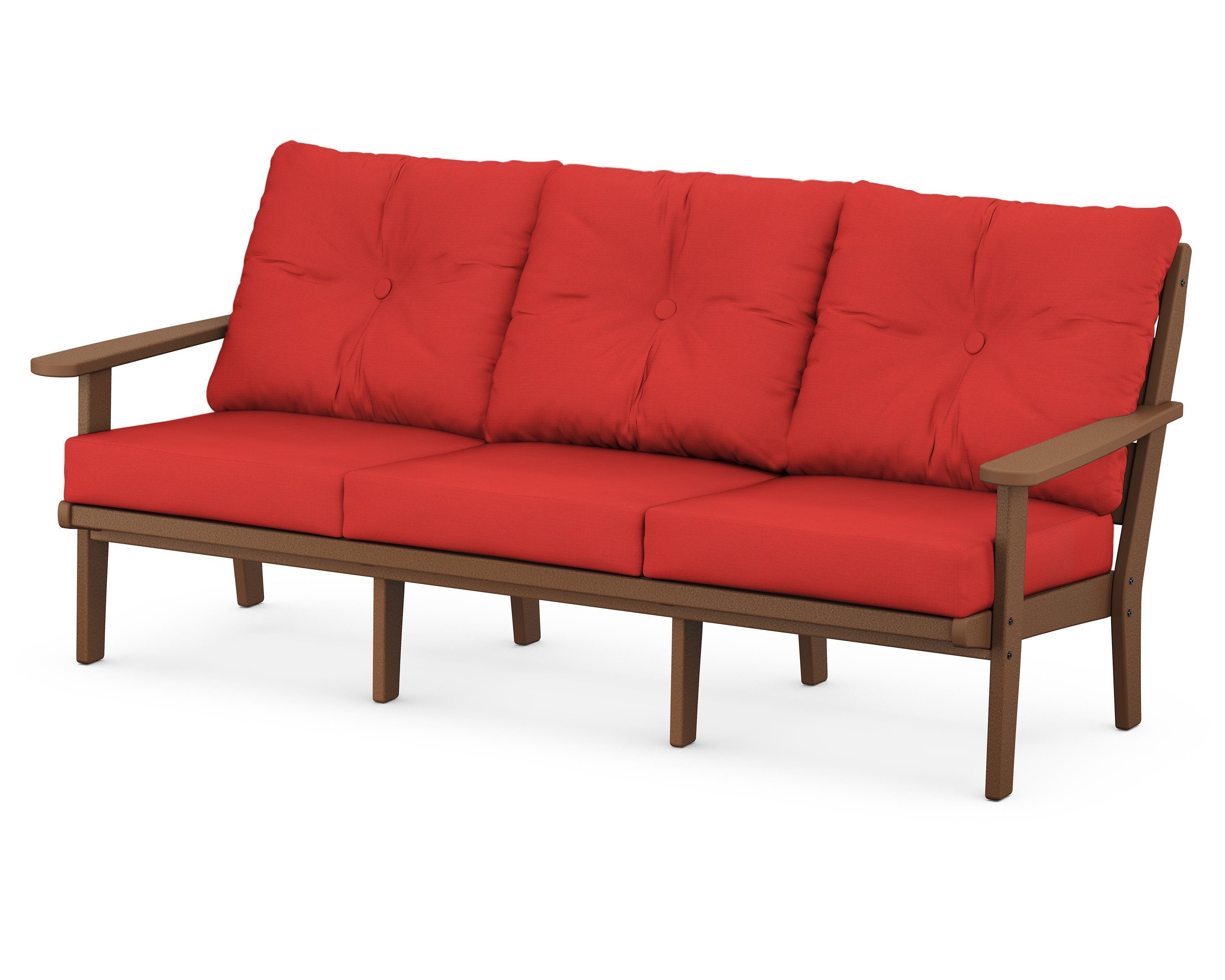 POLYWOOD® Lakeside Deep Seating Sofa in Teak / Crimson Linen
