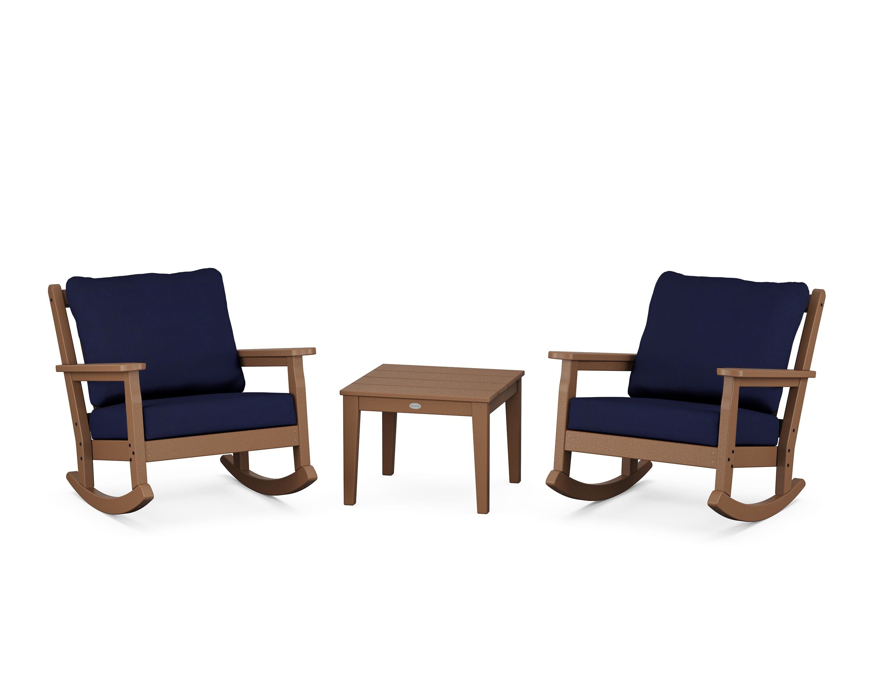 POLYWOOD® Chippendale 3-Piece Deep Seating Rocker Set in Teak / Navy