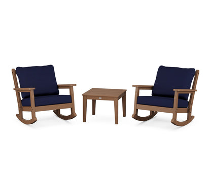 POLYWOOD® Chippendale 3-Piece Deep Seating Rocker Set in Teak / Navy