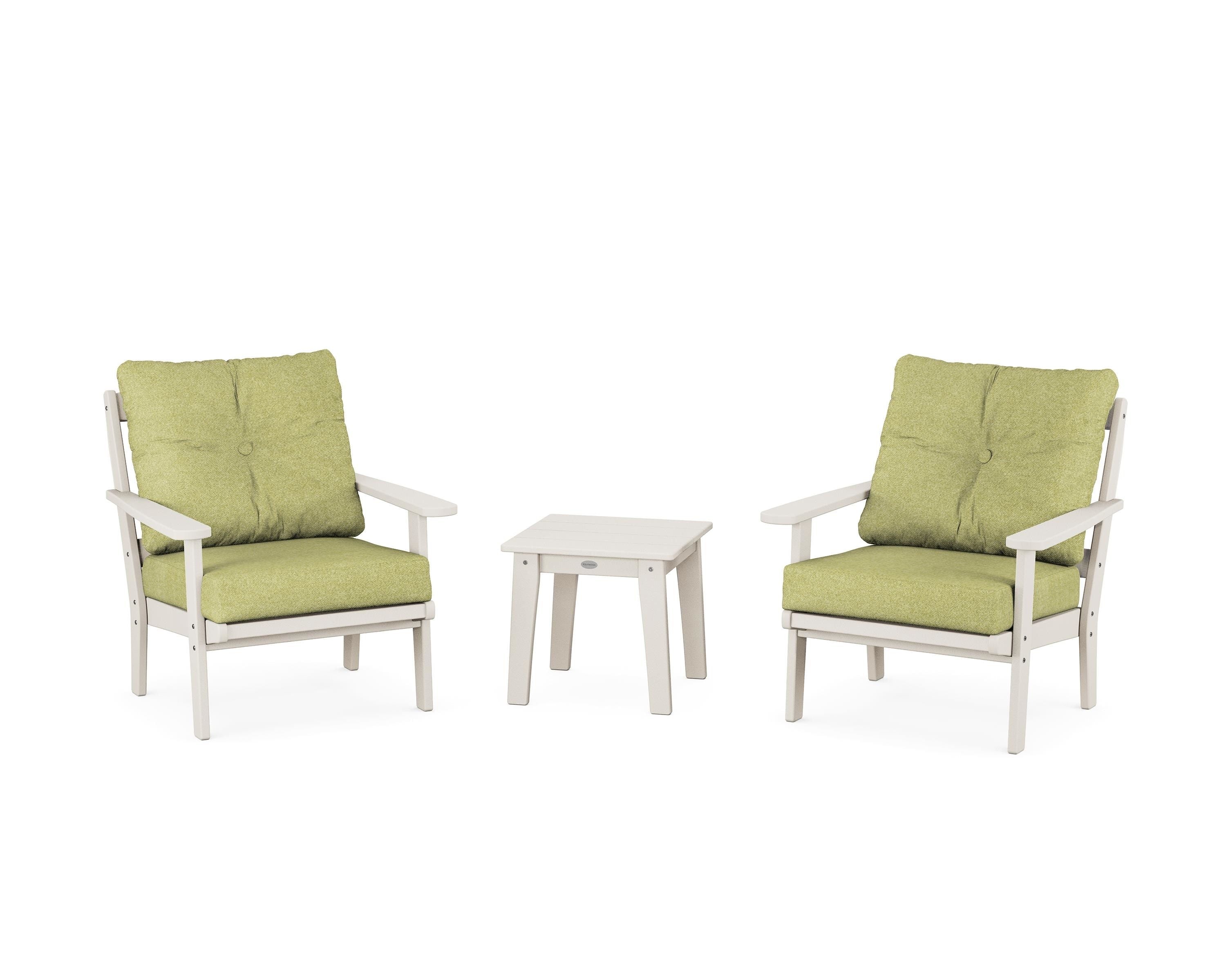 POLYWOOD® Mission 3-Piece Deep Seating Set in Sand / Chartreuse Boucle