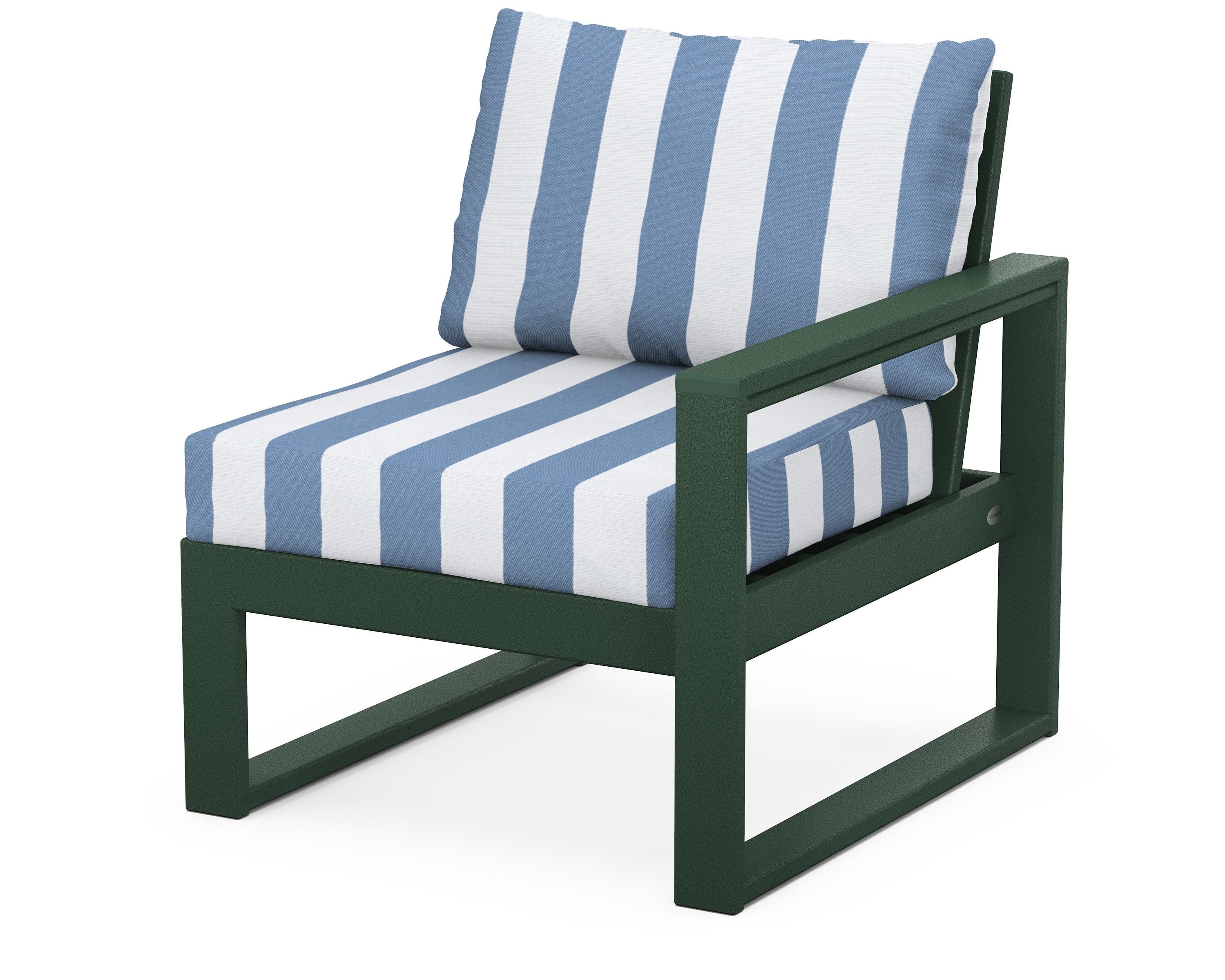 POLYWOOD® EDGE Modular Right Arm Chair in Green / Cabana Stripe Sky Blue