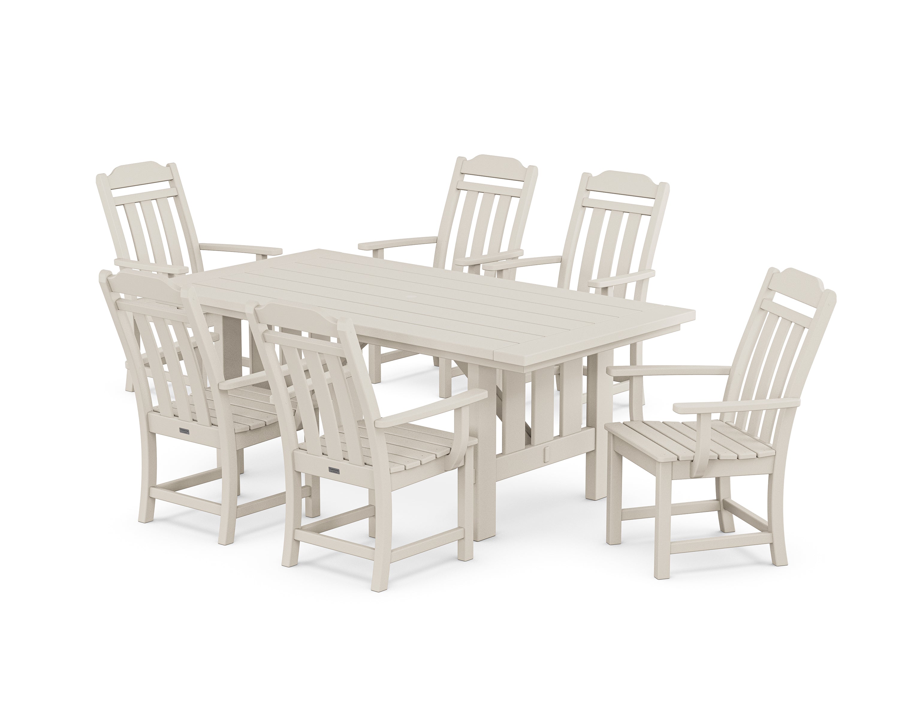 POLYWOOD® Cottage Arm Chair 7-Piece Mission Dining Set in Sand