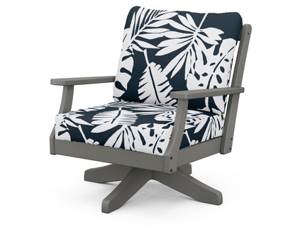 POLYWOOD® Braxton Deep Seating Swivel Chair in Slate Grey / Leaf Marine Indigo