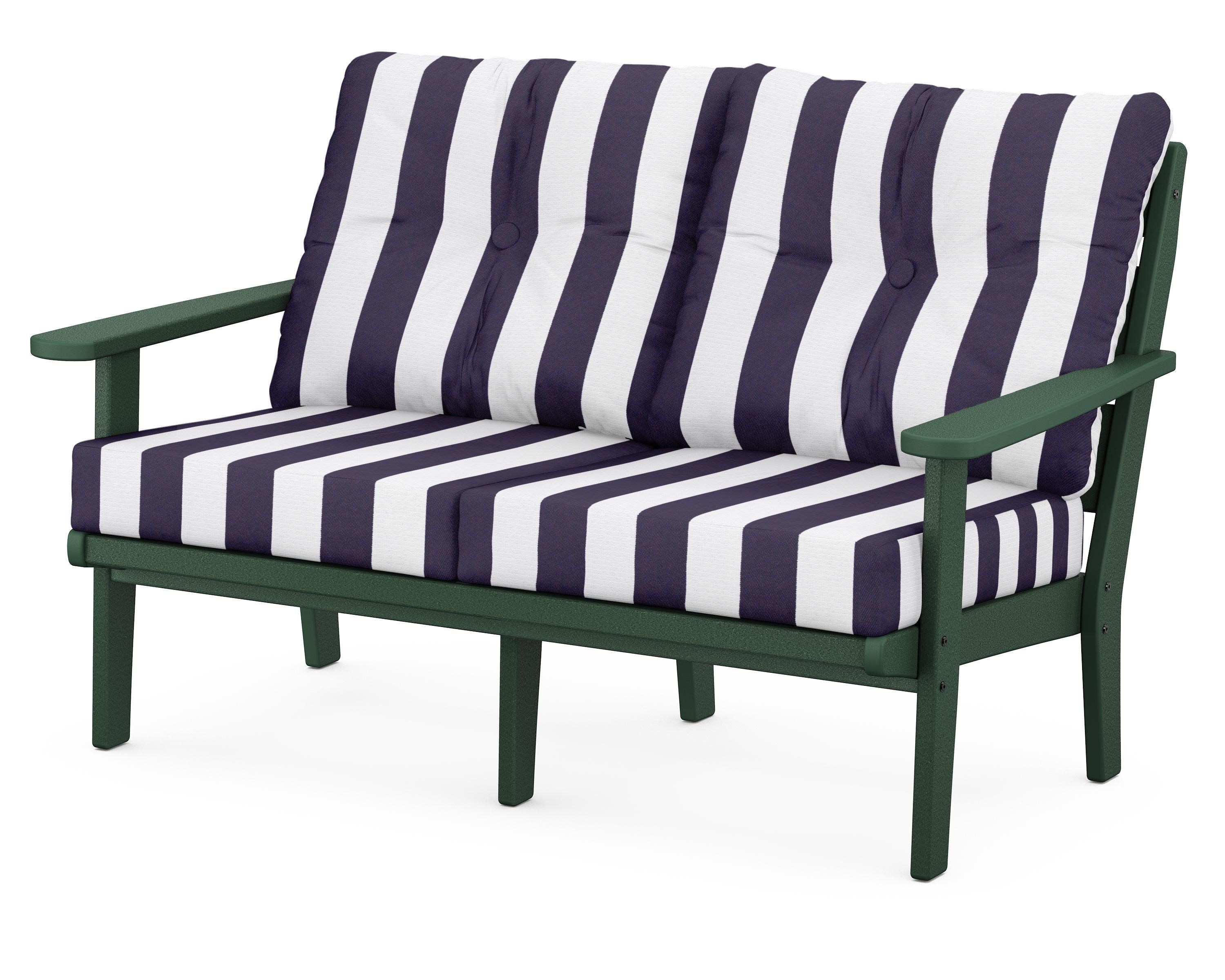 POLYWOOD® Lakeside Deep Seating Loveseat in Green / Cabana Stripe Navy