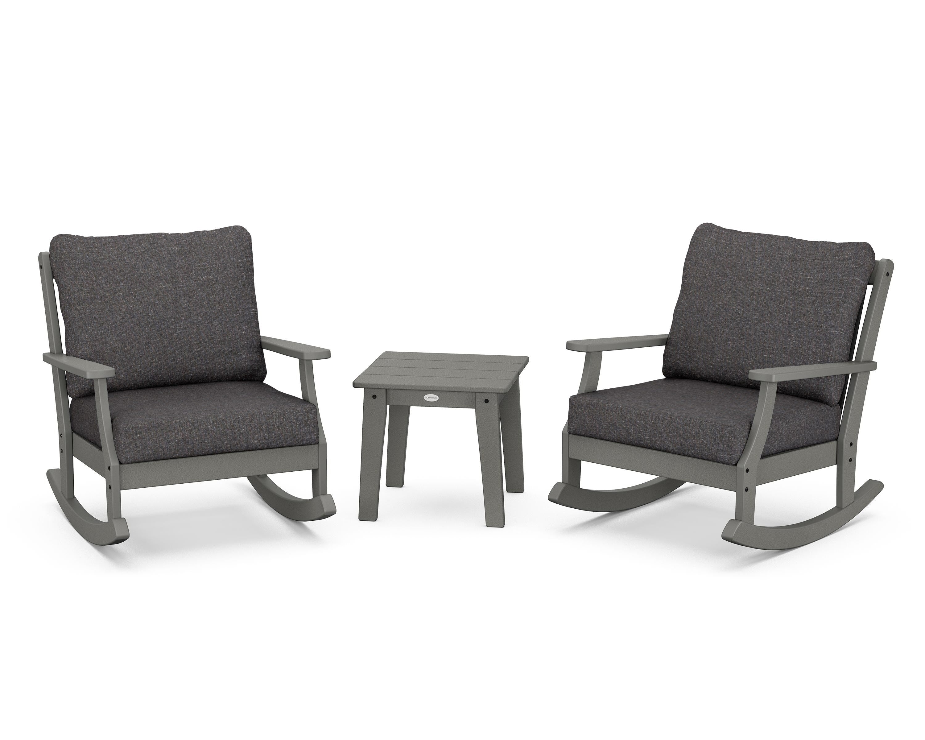 POLYWOOD® Braxton 3-Piece Deep Seating Rocker Set in Slate Grey / Ash Charcoal