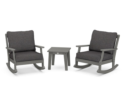 POLYWOOD® Braxton 3-Piece Deep Seating Rocker Set in Slate Grey / Ash Charcoal