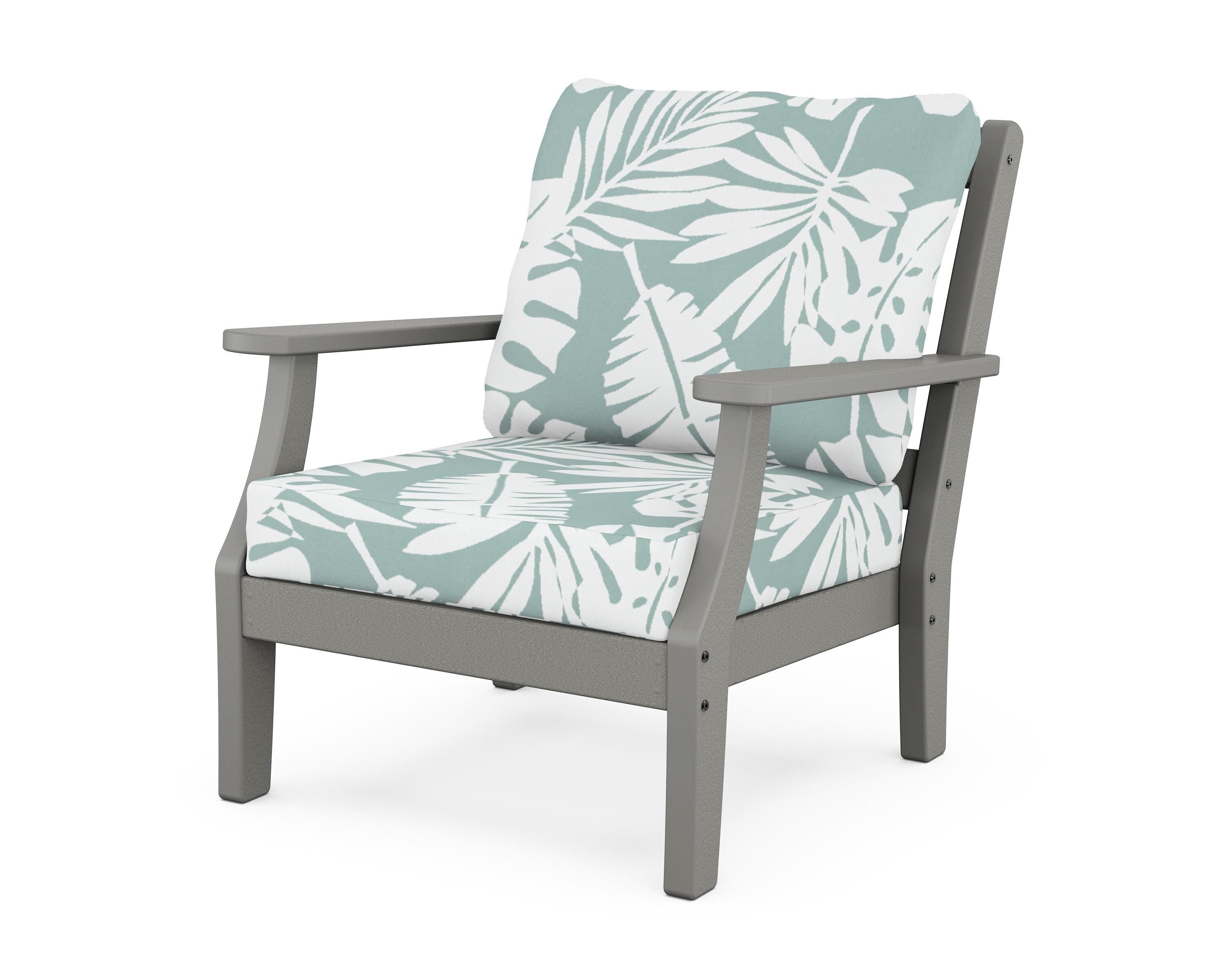 Martha Stewart by POLYWOOD® Chinoiserie Deep Seating Chair in Slate Grey / Leaf Glacier Spa